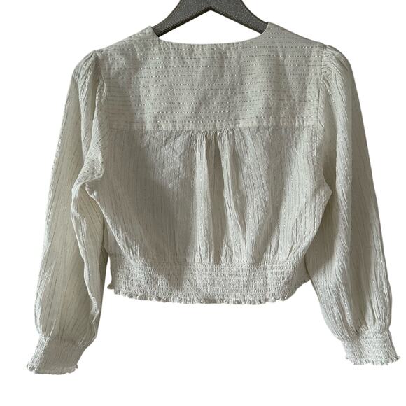Boden Lurex Smocked Crop Top Ivory Crinkle NEW - Picture 2 of 9